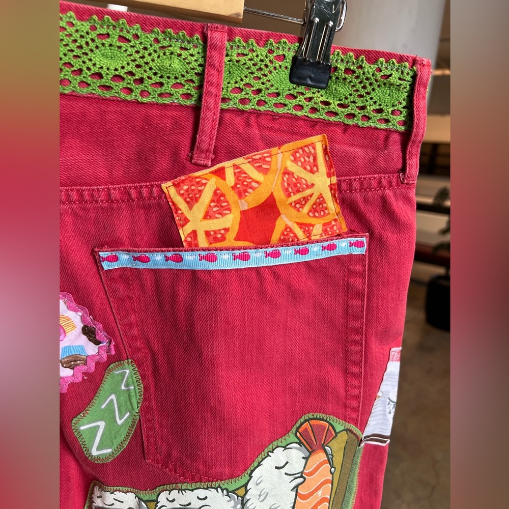 Funny Foods Upcycled Patchwork Collage Jeans - image 6